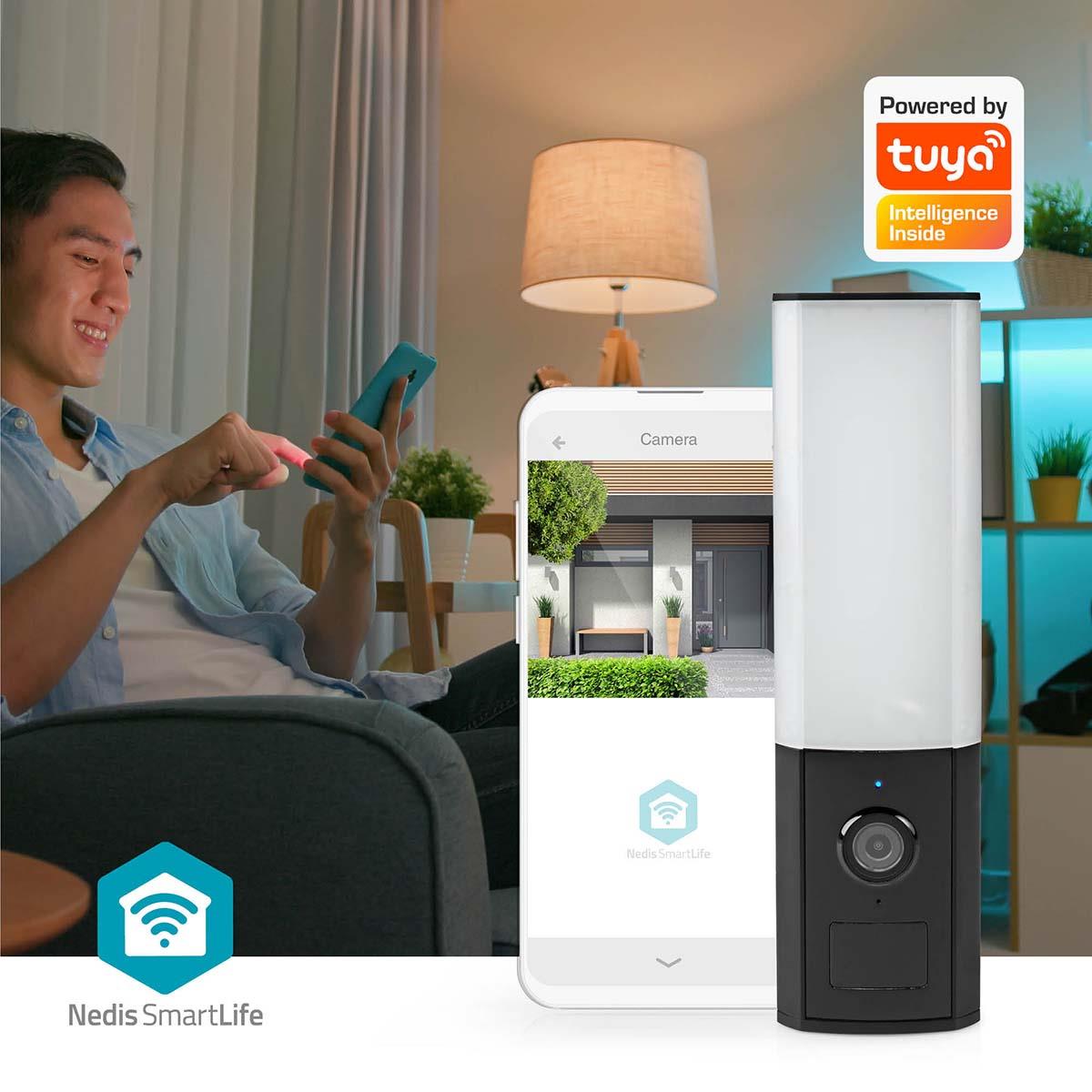 Nedis Smartlife Outdoor Camera with Integrated 1000 Lumen LED Light, Full HD 1080p Resolution, Motion Detection, Two-Way Audio, Night Vision, MicroSD Storage up to 128GB, Wi-Fi