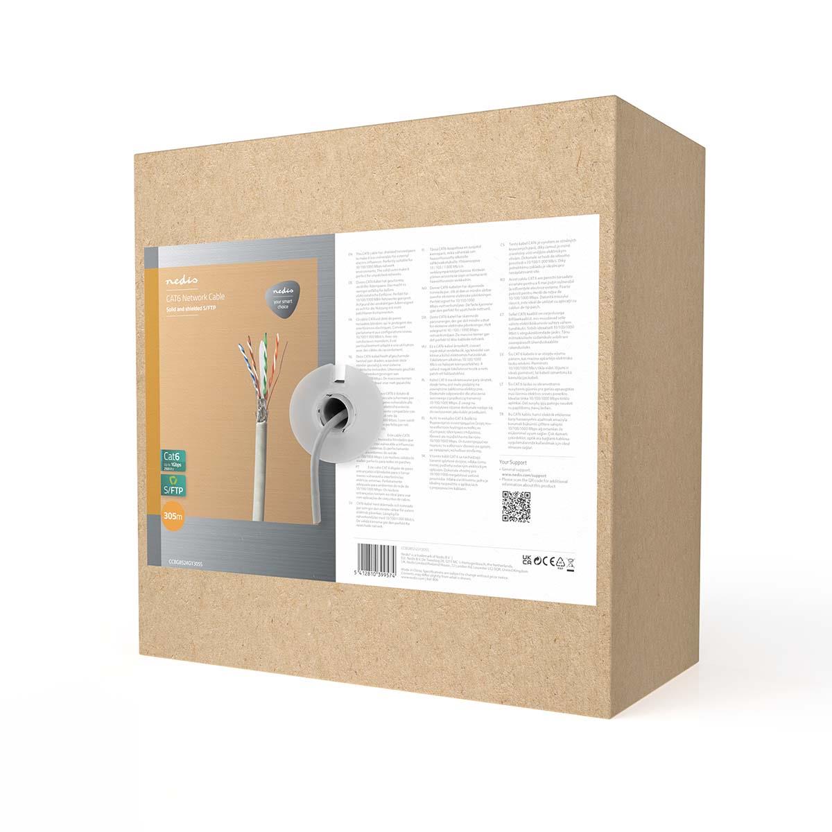 Nedis Network Cable Roll | CAT6 | Solid | S/FTP | CCA | 305.0 m | Indoor | Round | PVC | Grey | Pull Box