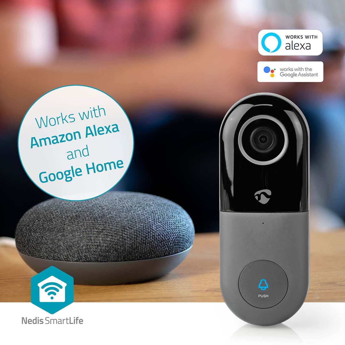 Nedis SmartLife Wireless Video Doorbell WiFi Two-Way Talk PIR Door Bell Security Camera with App Control