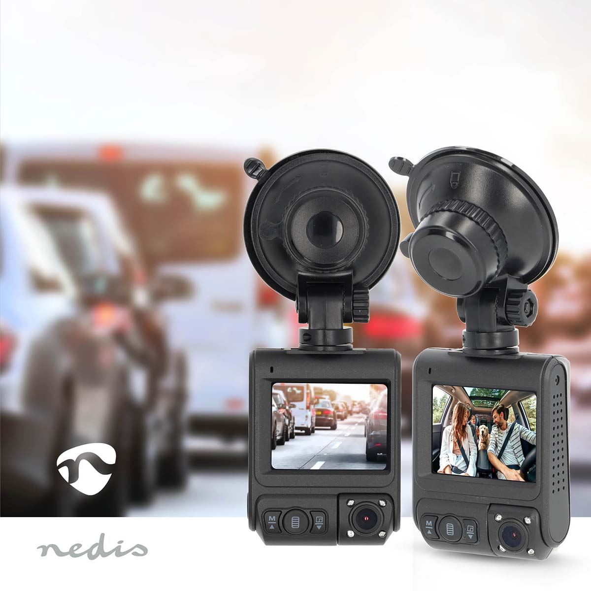 Nedis Dual Dash Cam, 4K UHD Front & 1080p Cabin View, 12MP, 2" IPS Display, GPS, Wi-Fi, G-Sensor, Parking & Motion Detection, Night View, 140� Wide Angle, Loop Recording, Photo Mode