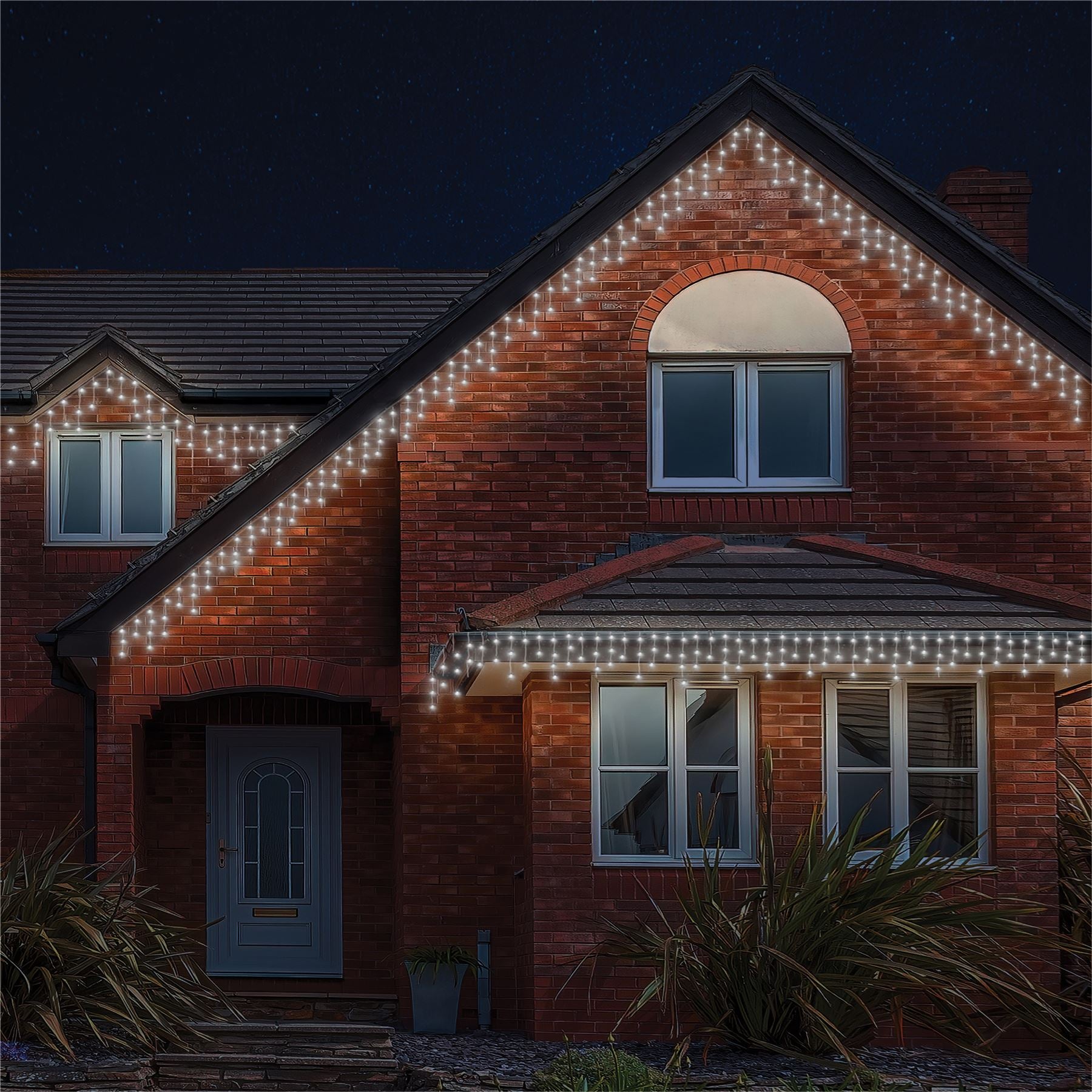 2m Easy-Connect Cool White 60 Icicle Lights White Rubber With 60/40/20cm Drop