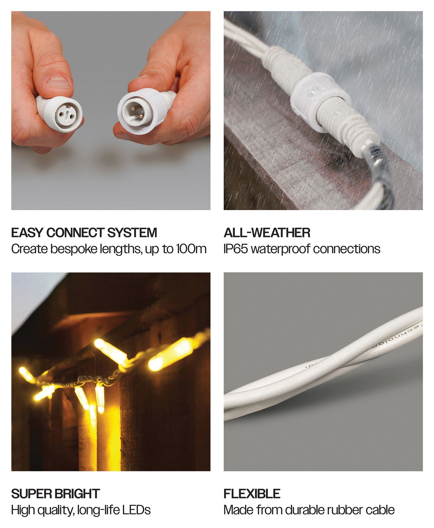 5m Easy-Connect Warm White 40 LED String Lights With Interconnectable White Rubber Cable