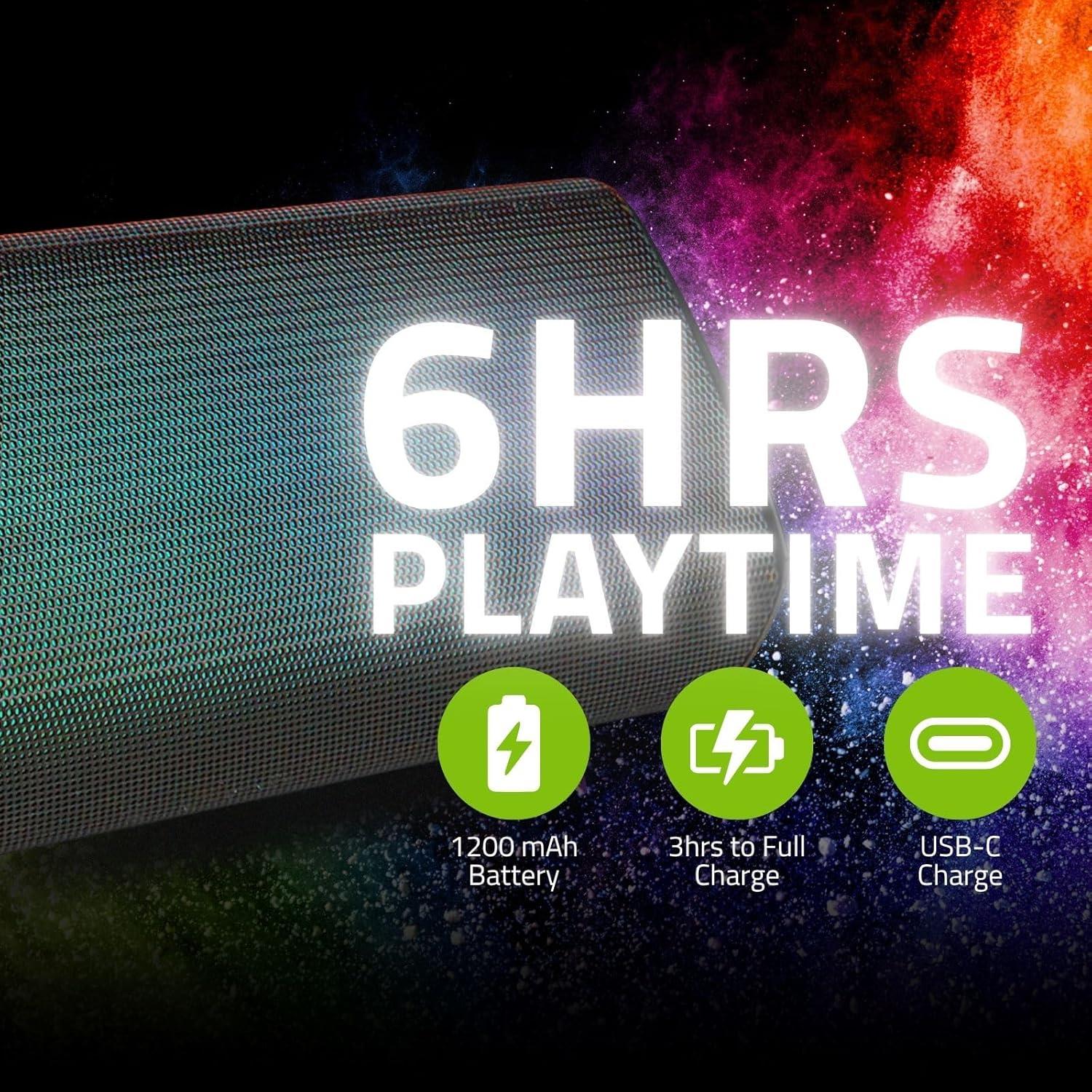 Nedis Bluetooth Speaker, 2.0 Channel 18W Wireless with RGB LED, Tilted Table Design, TWS, Built-In Mic, USB-C, Aux-In, 6-Hour Battery, Lightweight & Portable � Black