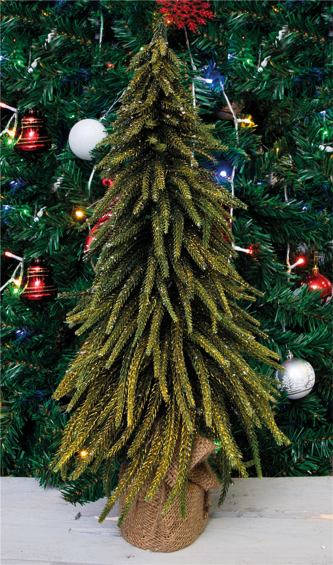 Decorative Gold Finish Mini Artificial Christmas Tree in Hessian Bag - 52cm