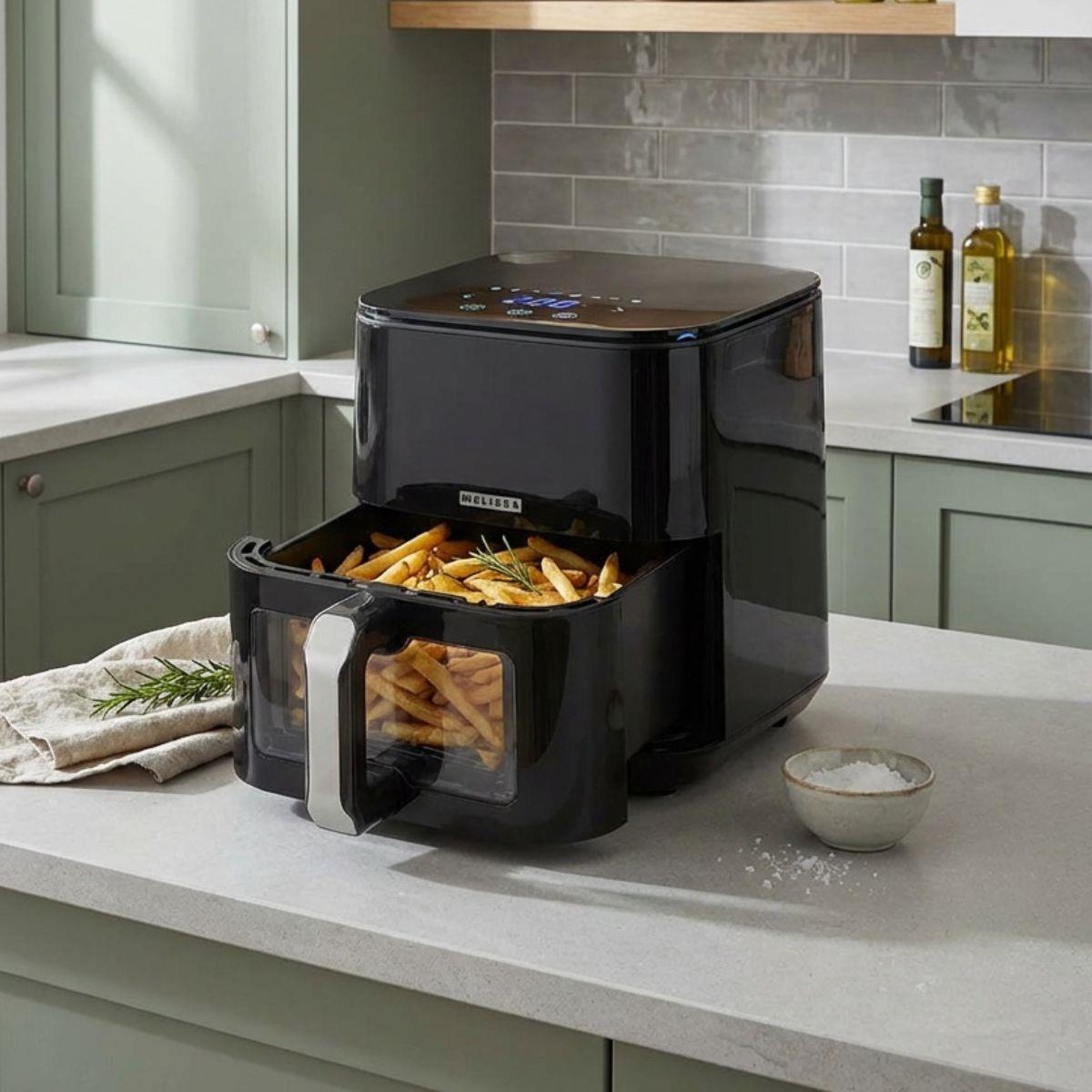 MELISSA Digital Hot Air Fryer XL | 5 l | 60-min Timer | 8 Presets | Viewing window | Black