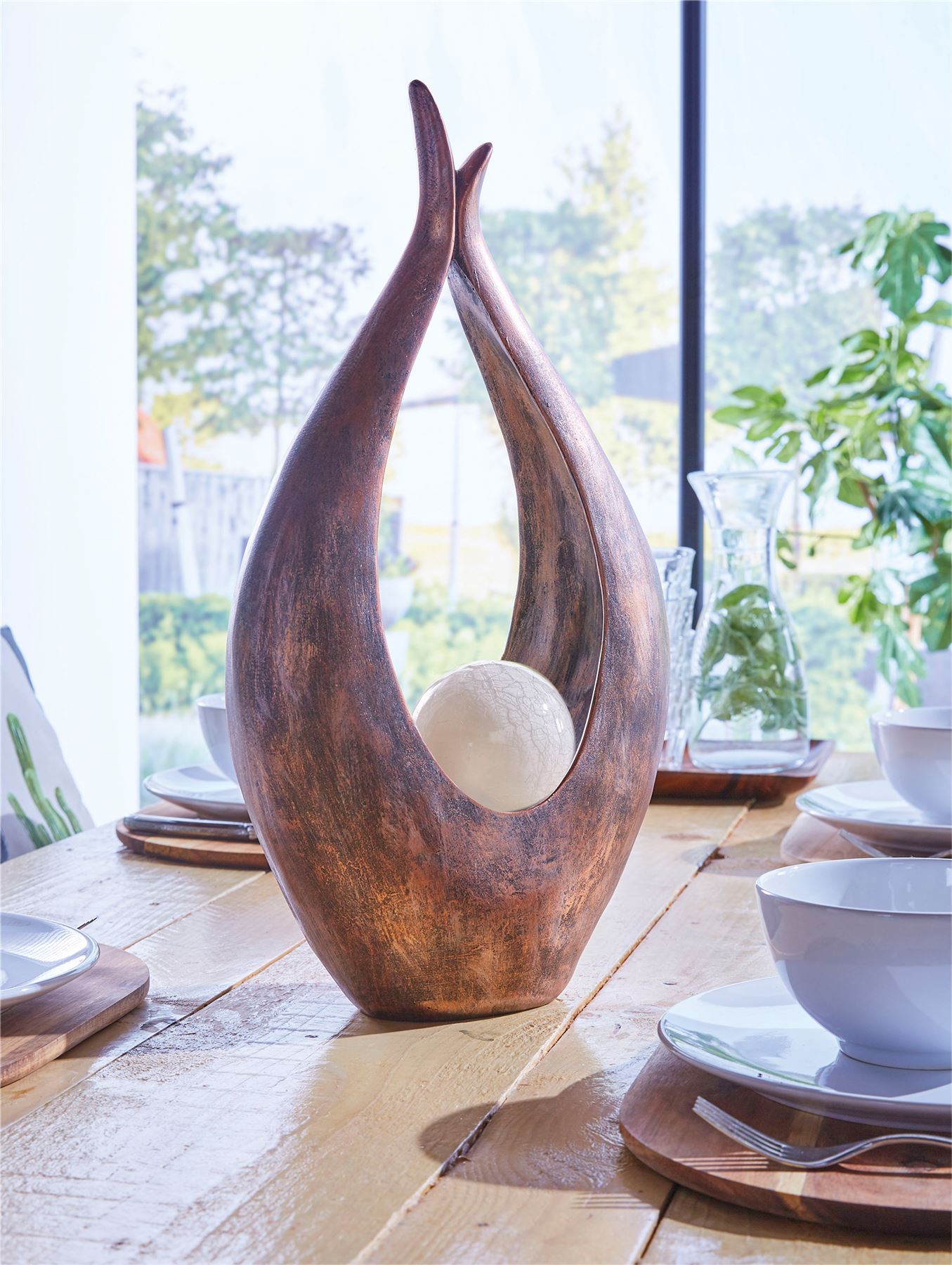 Solar Powered Zen Flame Effect LED Light Garden Ornament Antique Copper