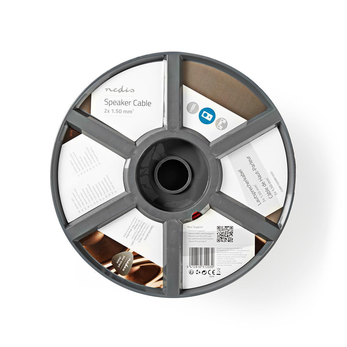 Nedis Speaker Cable | 2 x 1.50 mm² | Full Copper| 100.0 m | Round | PVC | Black / Red | Reel