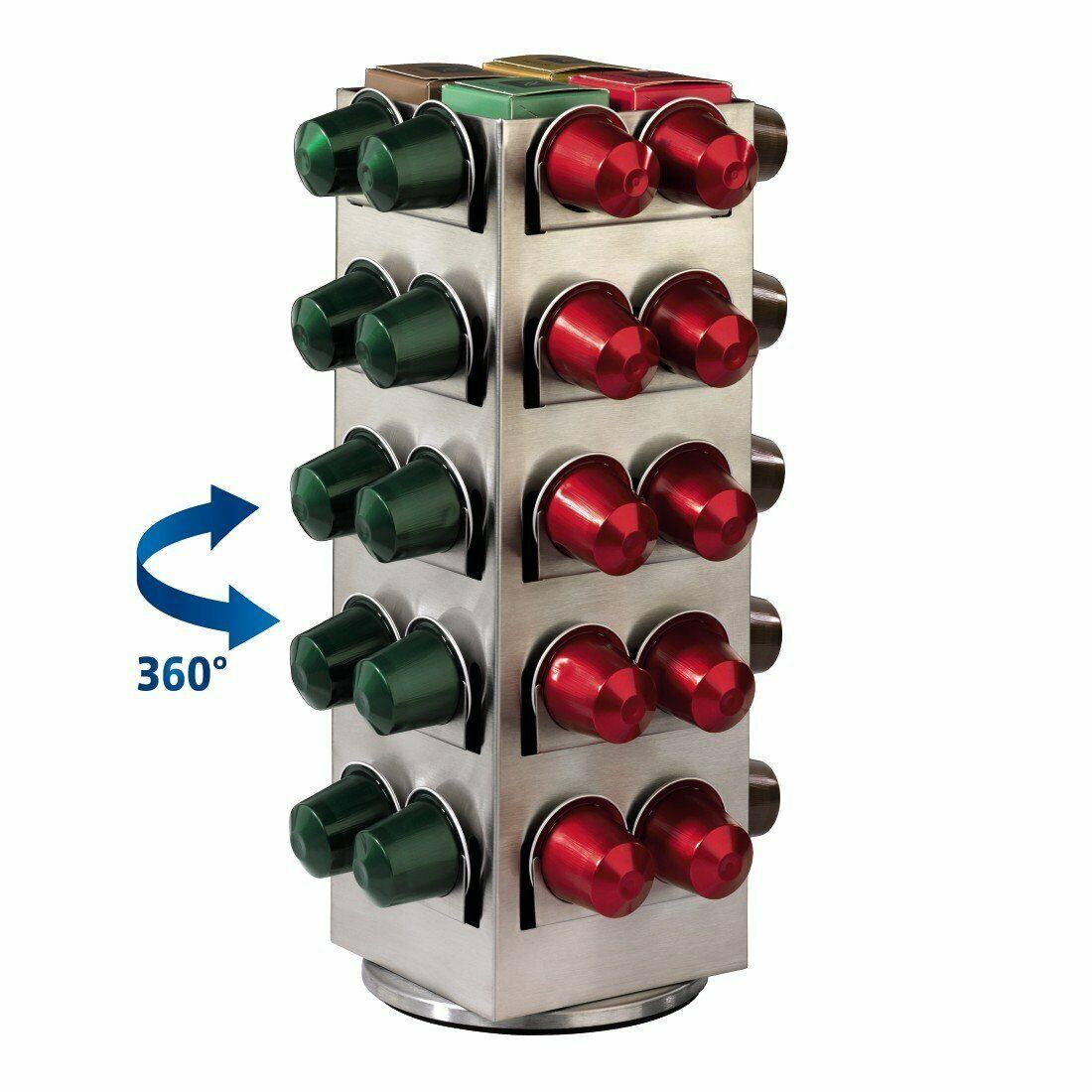Xavax Rotating Capsule Stand for 40x Nespresso Capsule Pods, Metal Silver