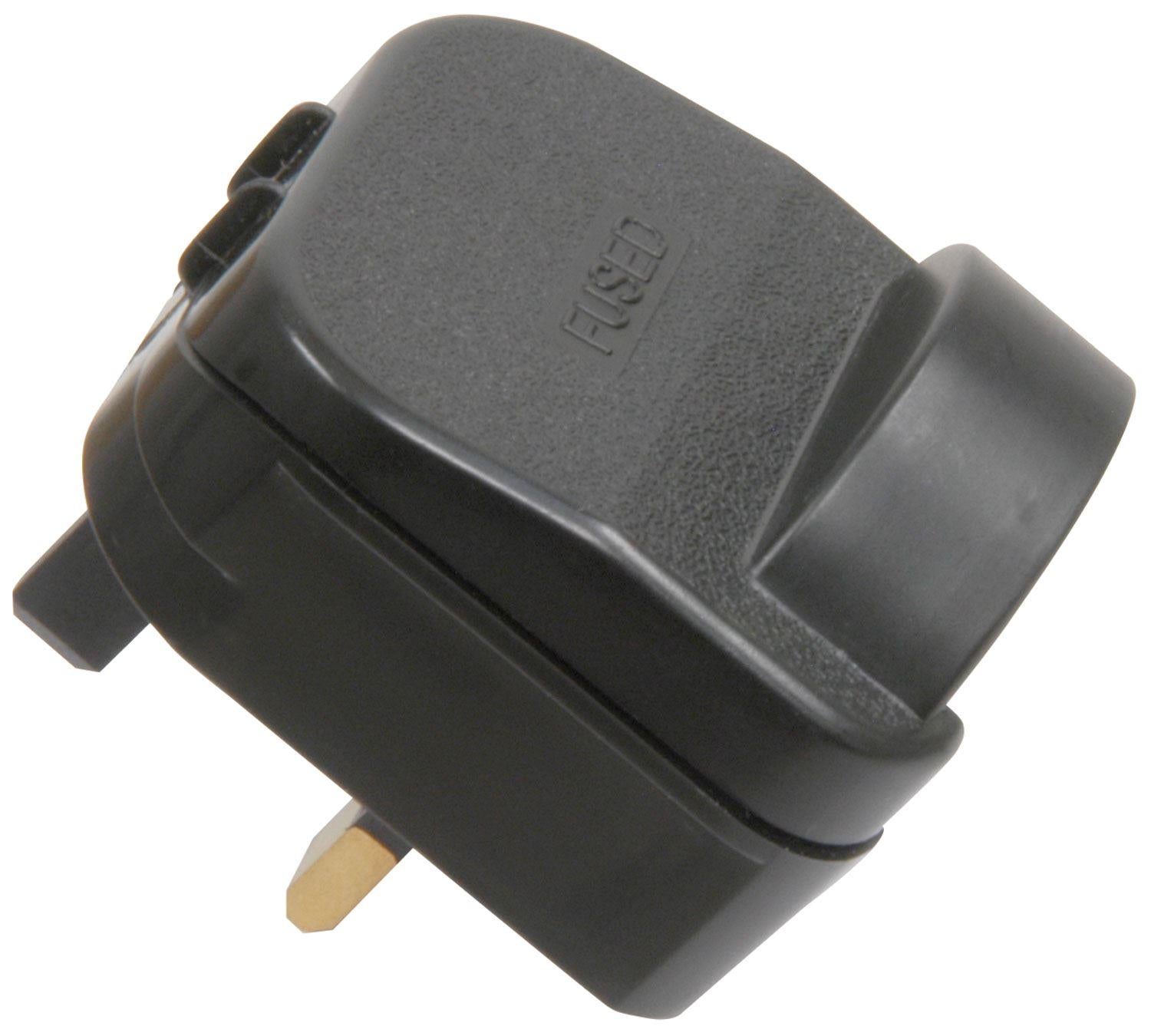 Euro Plug Converter 2 Pin Schuko SCP Plug to Fused 3 Pin UK Mains 5A Black