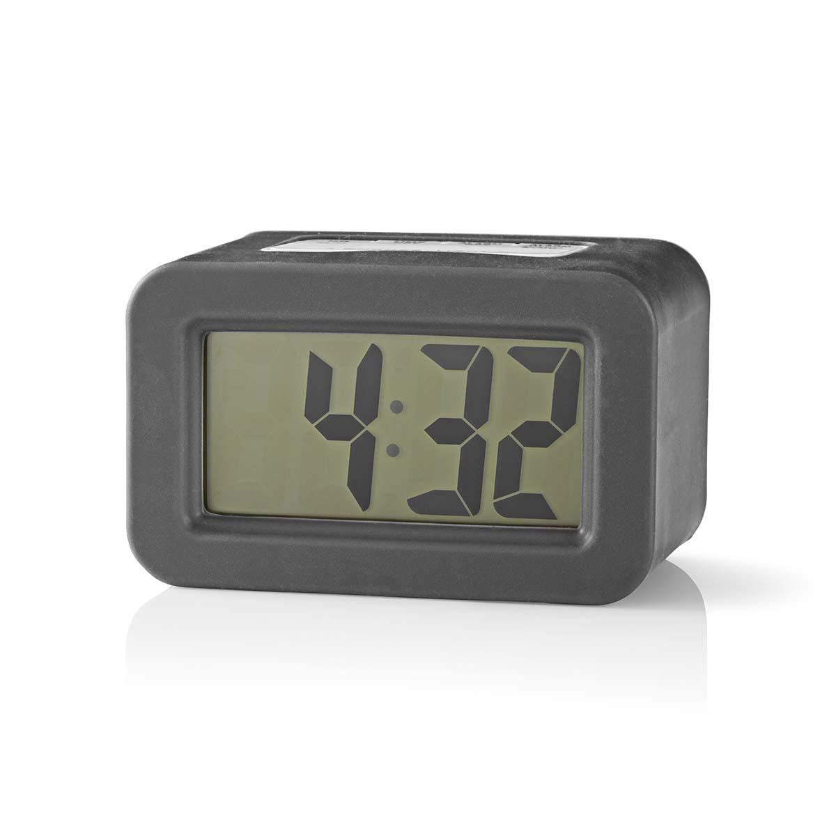 Nedis Digital Desk Alarm Clock - LCD Display with Backlight, Battery Operated, Compact Quartz Alarm Clock, Grey/White