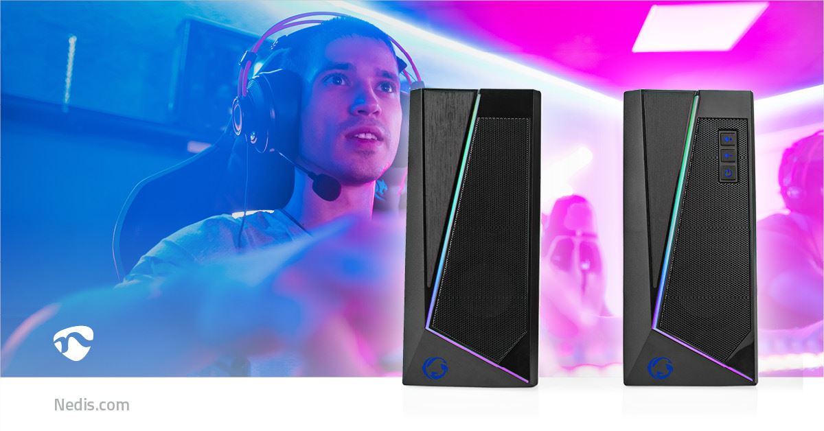 Nedis Gaming Speaker | Speaker channels: 2.0 | USB Powered | 3.5 mm Male | 18 W | LED | Volume control