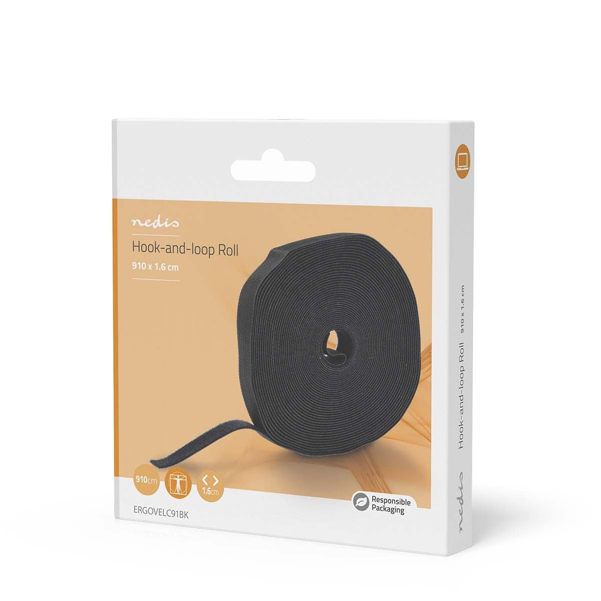 Nedis Hook-and-loop Cable Management Roll | 910 x 1.6 cm | Black