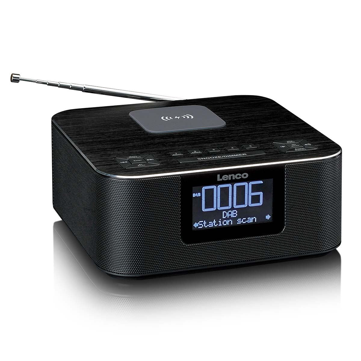 Lenco DAB+ FM Alarm Clock Radio with USB and Qi Wireless Smartphone Charging Pad | Black
