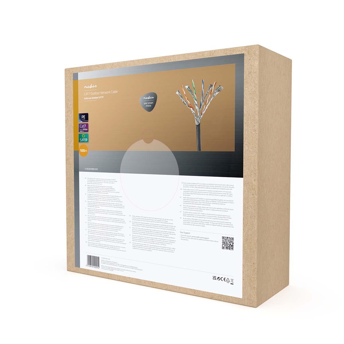 Nedis Network Cable Roll | CAT7 | Solid | S/FTP | Copper | 100.0 m | Outdoor | Round | PE | Black | Pull Box