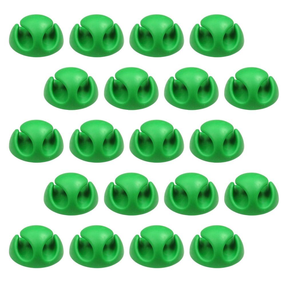 Ex-Pro 20 Pack Double Cable Desk Tidy Clips, Self Adhesive Cord Holder Clips for USB Power Wire PC Office Home, Green