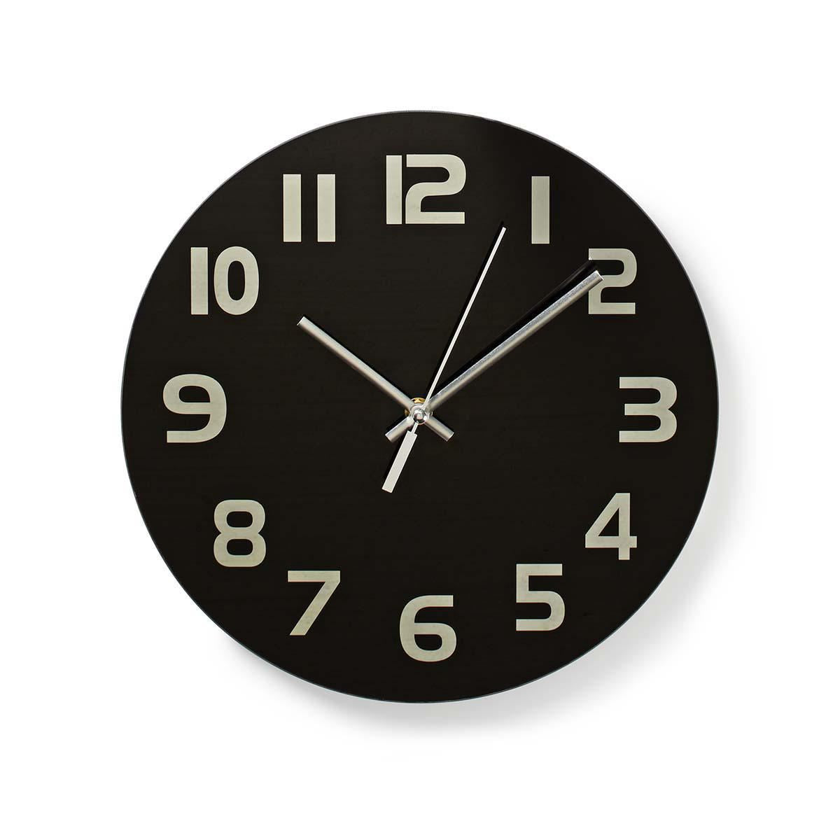 Nedis 30cm Wall Clock with Easy Read Numbers, Battery Powered - Glass Black