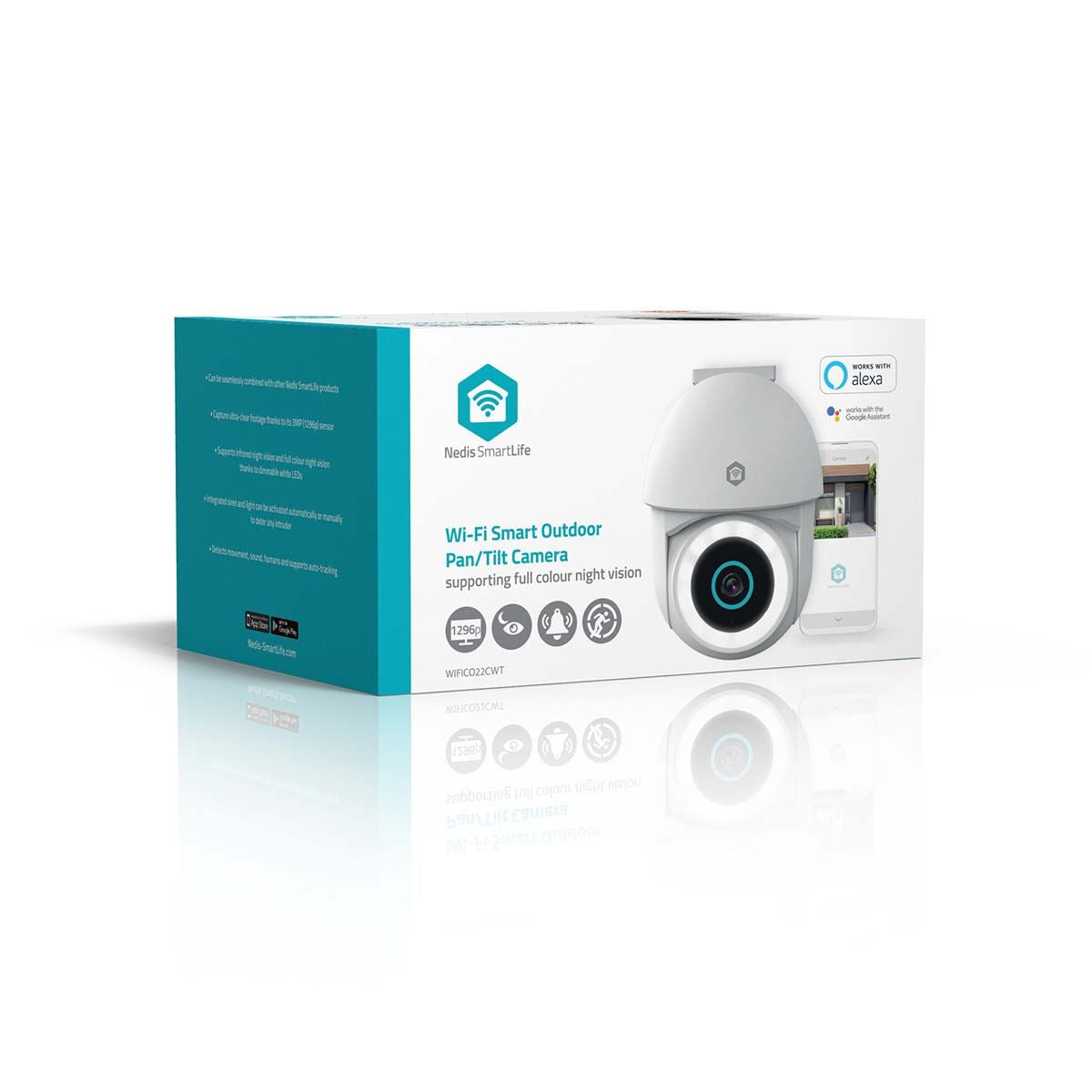 Nedis SmartLife Outdoor Camera | Wi-Fi | Spotlight | 3MP Full HD 1296p | Pan tilt | IP65 | Cloud Storage (optional) / microSD (not included) / Onvif | 5 V DC | With motion sensor | Night vision | White