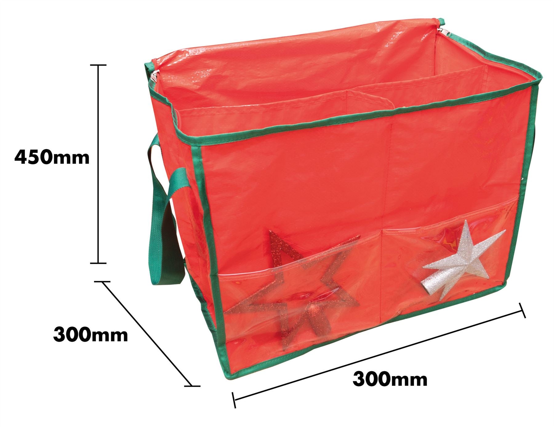 Christmas Storage Bag with Side Pocket and 3 Sections for Xmas Decorations - Red