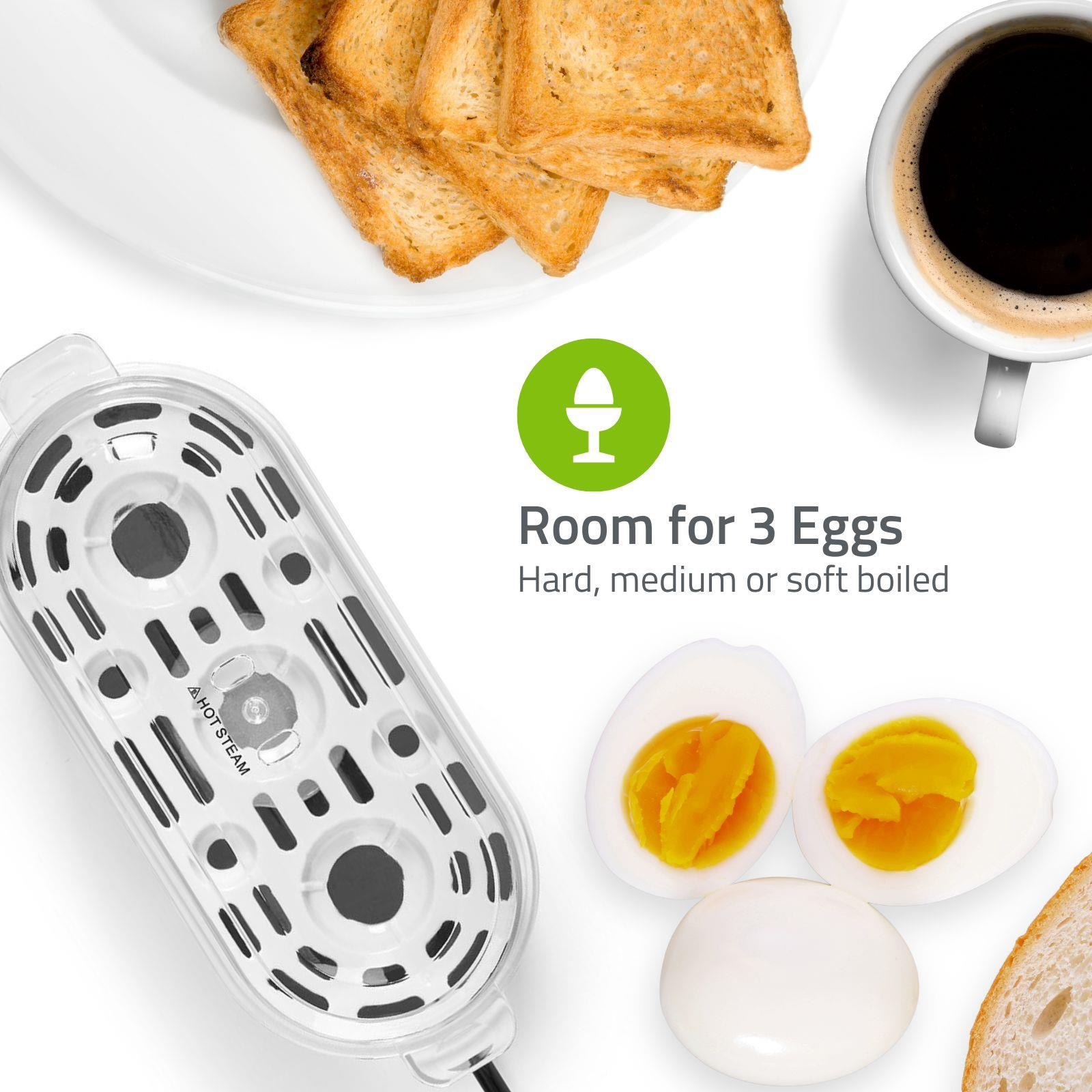 Nedis Compact Electric Egg Cooker Boiler, 210W with Loud Buzzer, for up to 3 Eggs