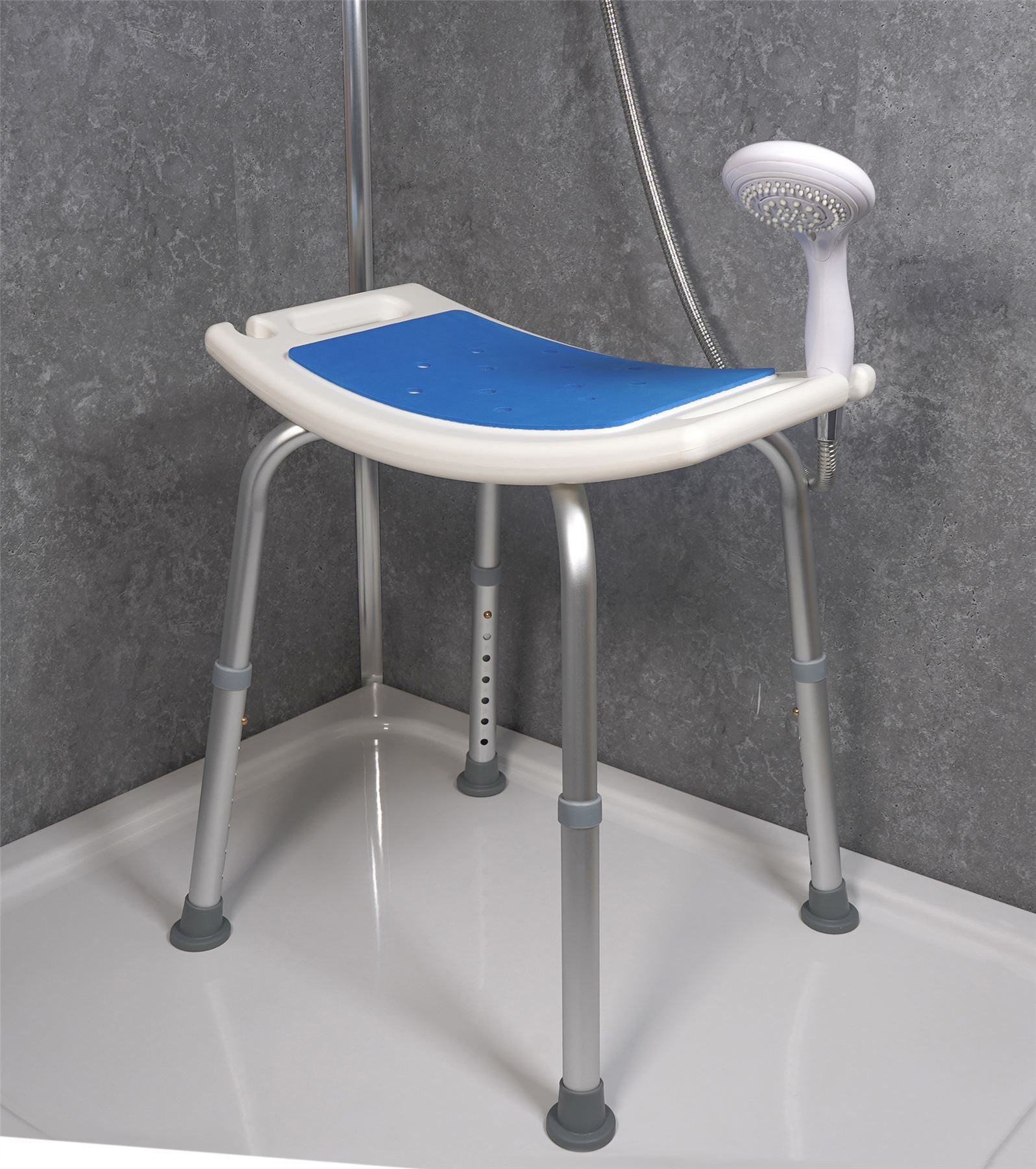 Aidapt Shower Stool with Seat Padding.Height Adjustable,Shower Head Holder,Minimal Assembly,No Tools Required,Non-Slip Ferrules,Integral Seat Handles,Elderly,Disability,Bath Chair