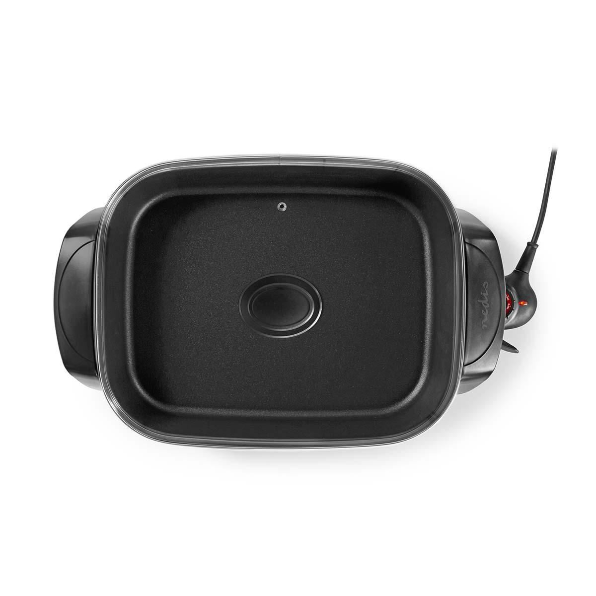 Nedis 7L Non Stick Electric Skillet Pan Cooker, 40cm XXL Multi Function with Tempered Glass Lid and Thick Cast Aluminium Body, 2200W for Frying, Baking, Stewing, Braising, Cooking - Black