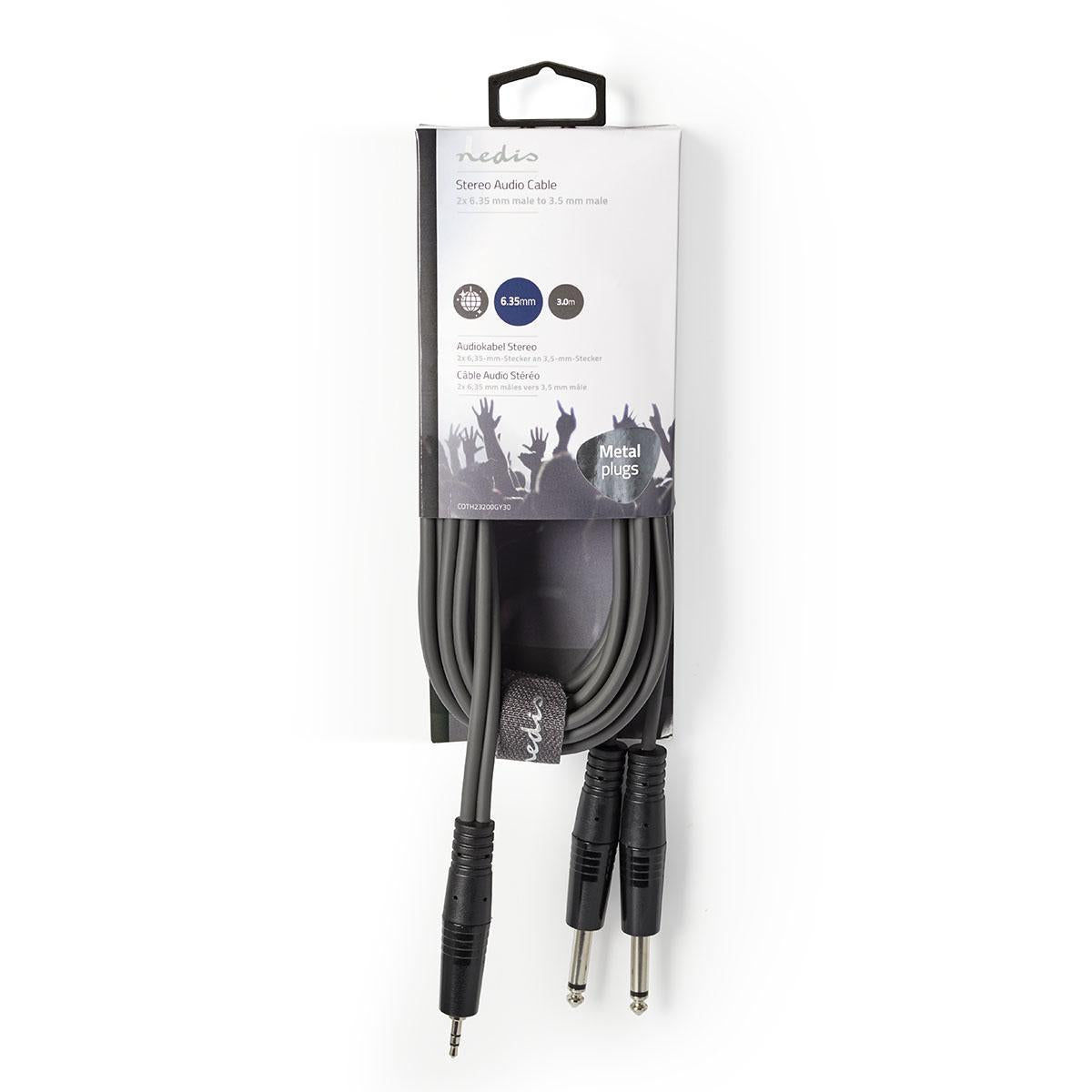 Nedis Stereo Audio Cable | 2x 6.35 mm Male | 3.5 mm Male | Nickel Plated | 3.00 m | Round | Dark Grey | Carton Sleeve