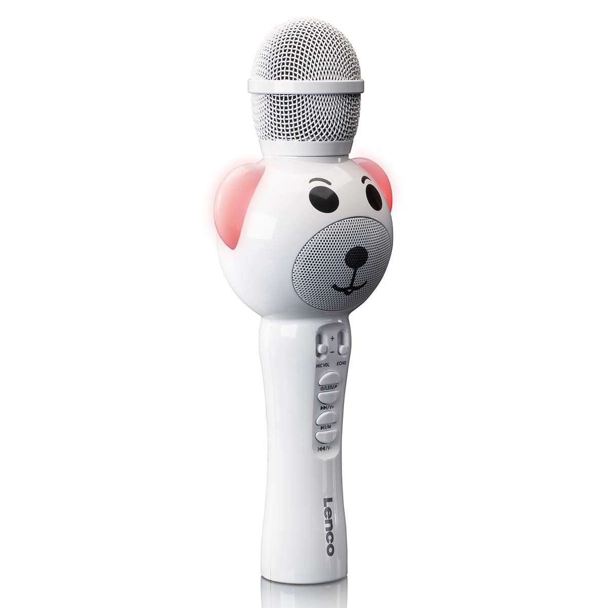 Lenco Karaoke microphone with Bluetooth® SD slot lights Aux Out White | BMC-060WH