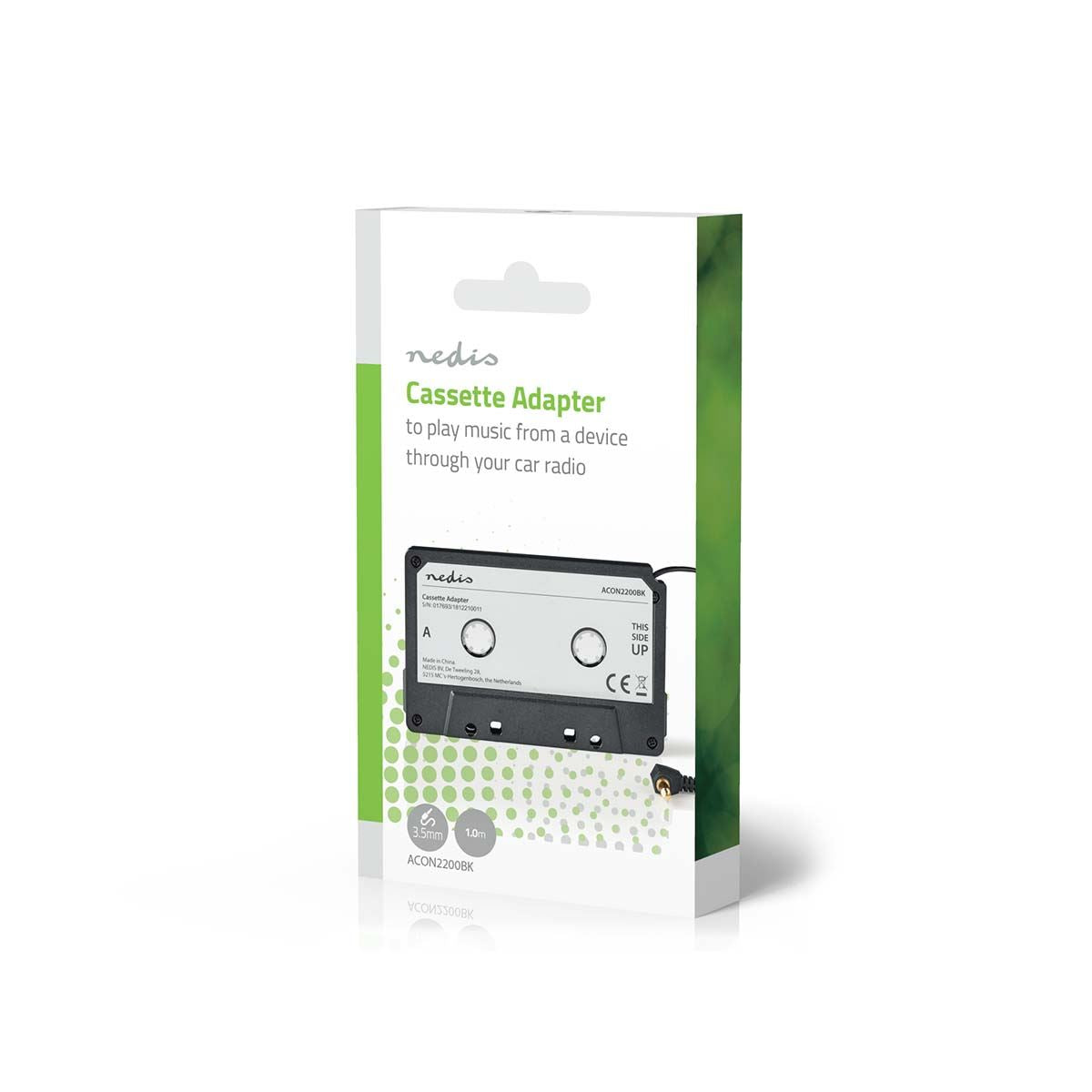 Nedis Car MP3 Cassette Adapter with 3.5 mm Male Connector, Black