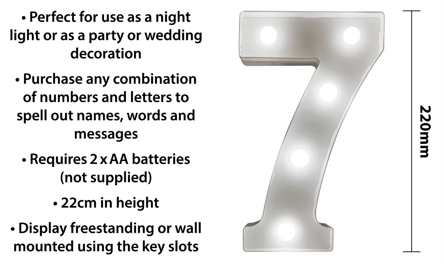 "7" Light Up 3D LED 22cm Numbers Party Birthday Wedding Battery Operated