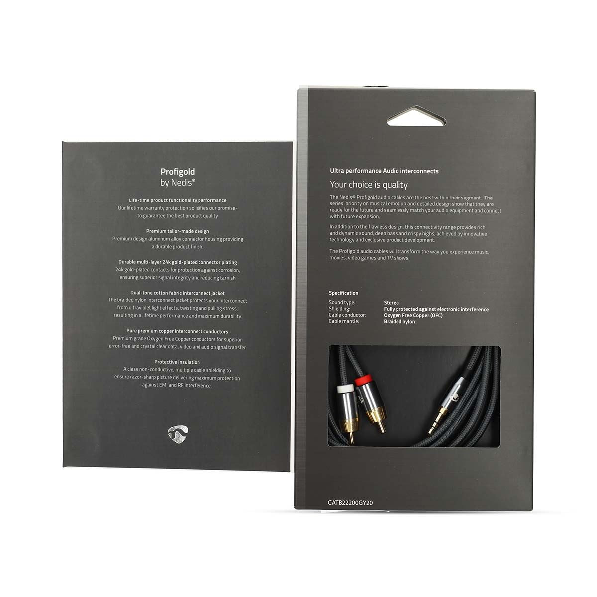 Nedis Stereo Audio Cable | 3.5 mm Male | 2x RCA Male | Gold Plated | 2.00 m | Round | Grey / Gun Metal Grey | Cover Window Box