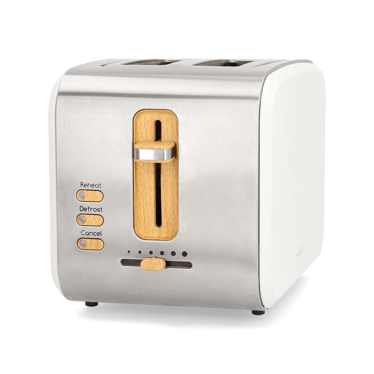 Nedis Soft Touch Toaster, 2 Slice, 6 Browning Levels, Defrost Cancel Reheat Functions, Cool Touch, White