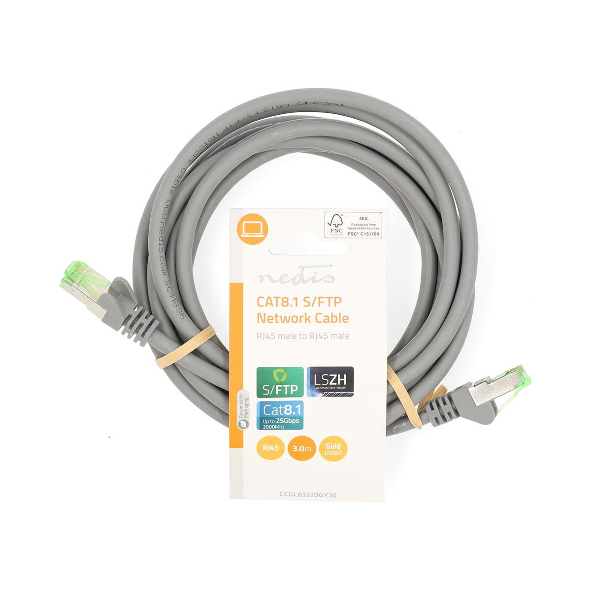 Nedis Cat 8.1 Network Cable | S/FTP | RJ45 Male | RJ45 Male | 3.00 m | Round | LSZH | Grey | Label