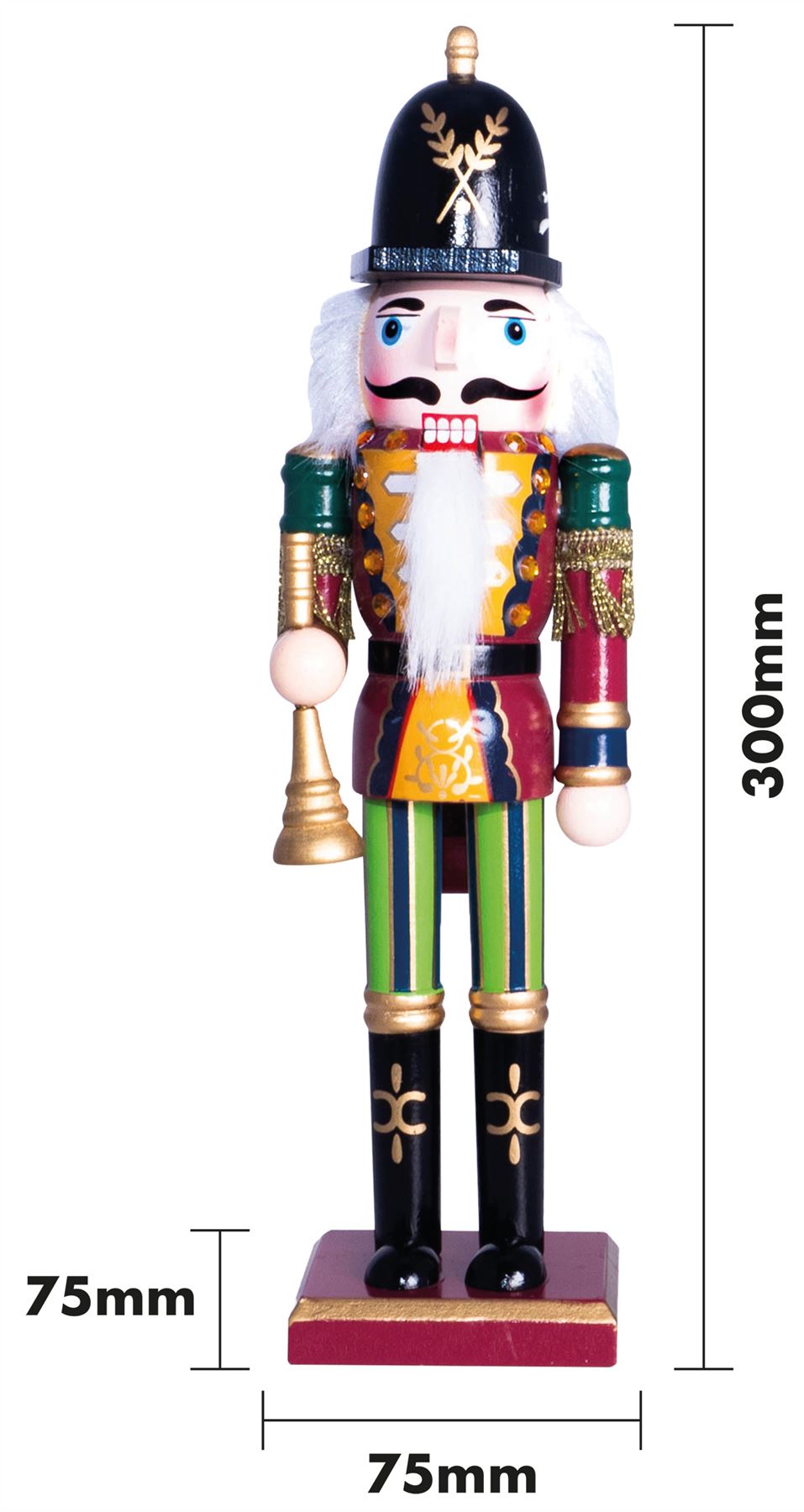 30cm Wooden Traditional Christmas Nutcracker Decoration with Bugle