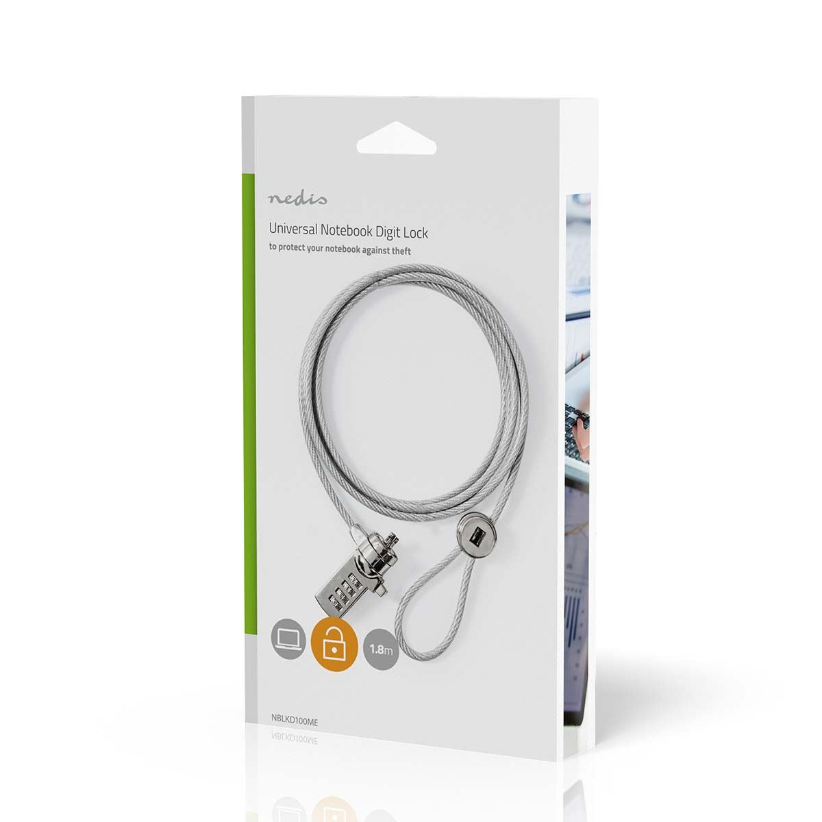 Nedis Notebook Lock | Lock type: Digit | 1.80 m | Zinc Alloy