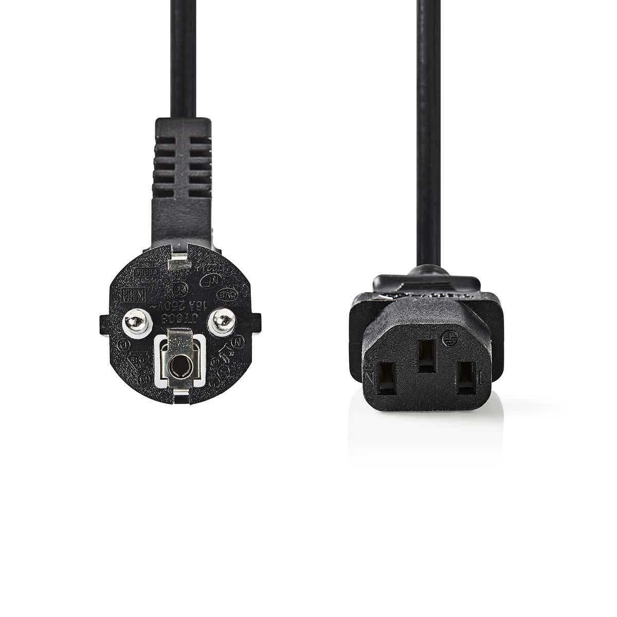 Nedis Power Cable | Plug with earth contact male | IEC-320-C13 | Angled | Straight | Nickel Plated | 2.00 m | Round | PVC | Black | Box