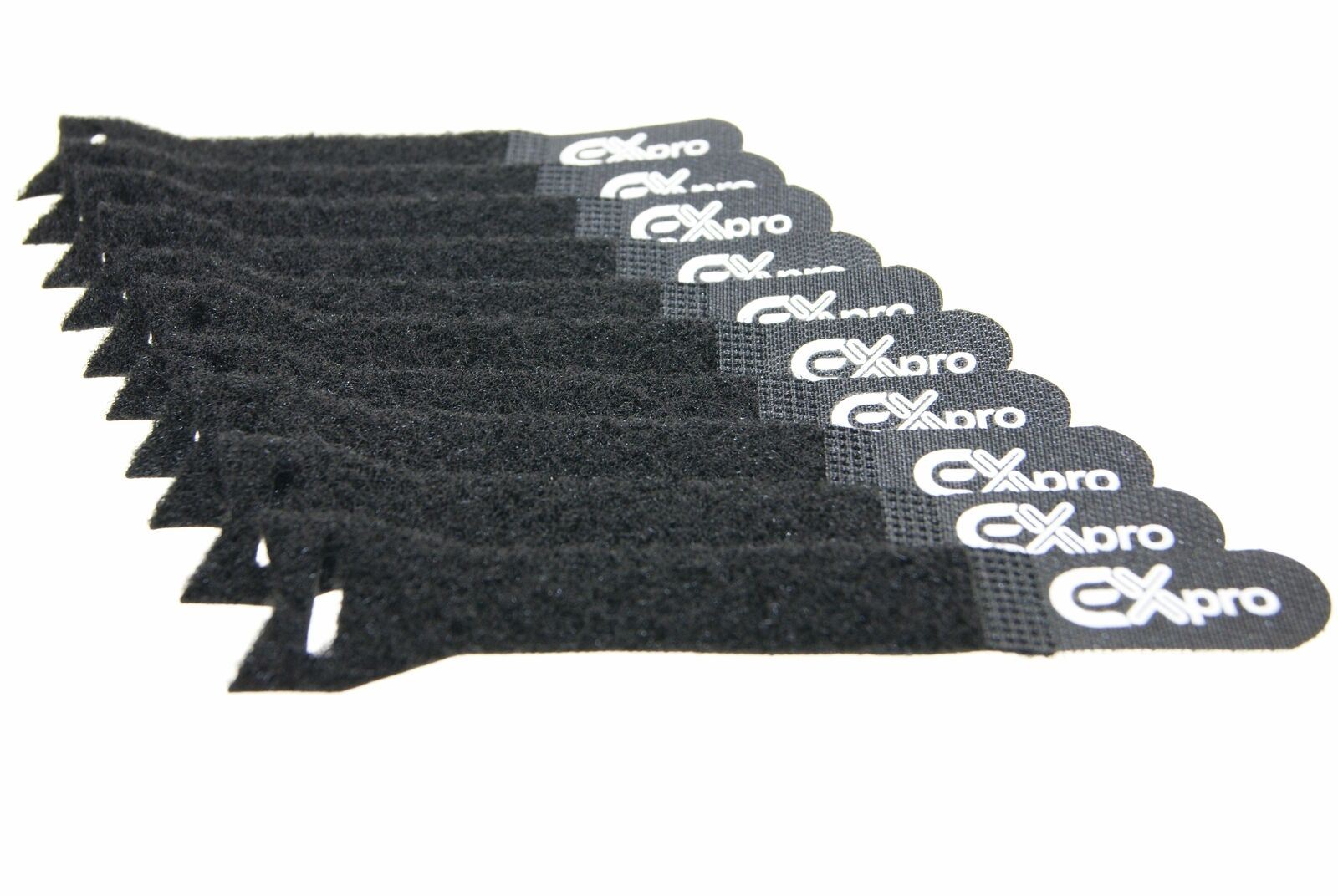 Ex-Pro Branded Velcro Cable PULL LOOPED Ties 20x150mm - 10 Pack Black