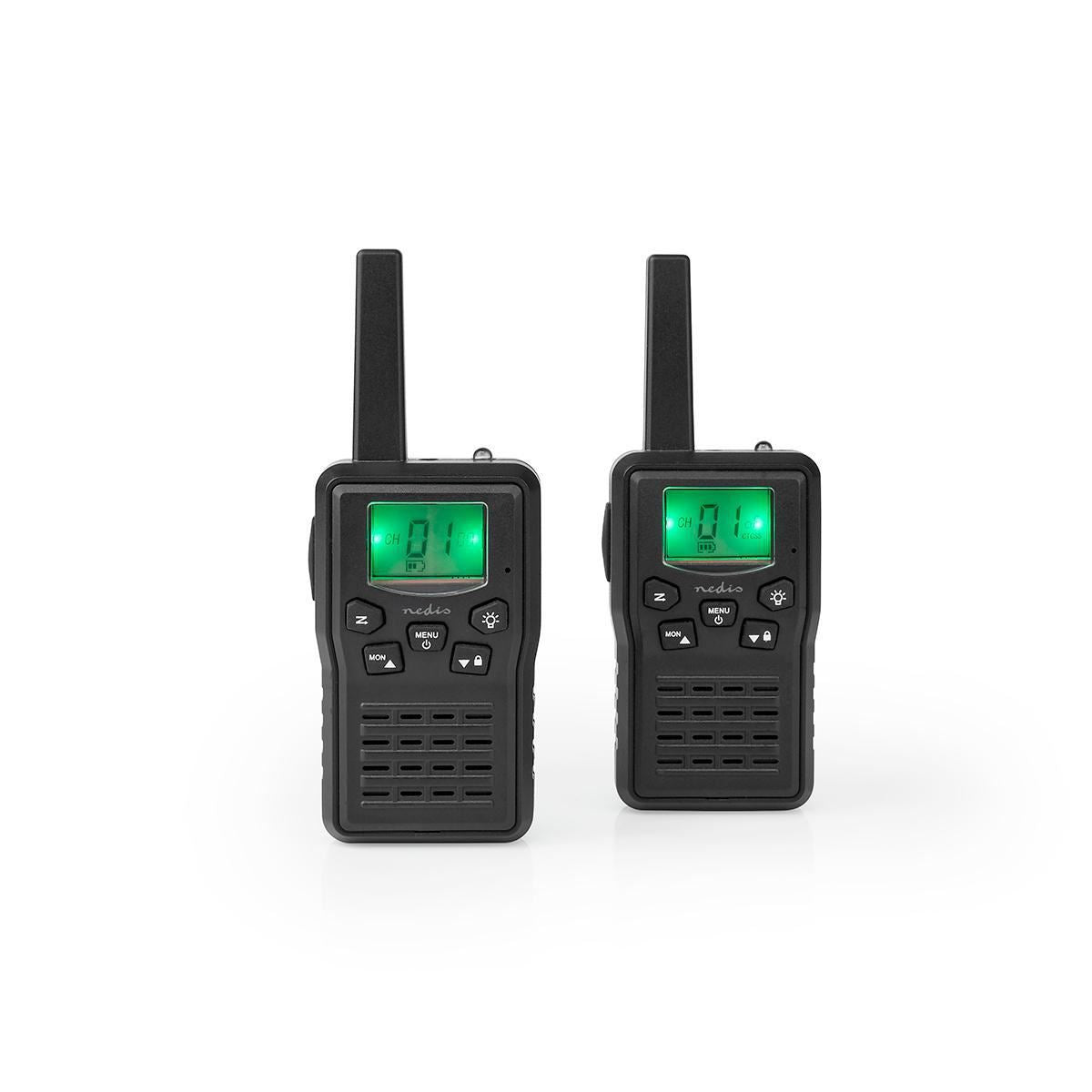 Nedis Walkie Talkies for Adults Long Range Two Way Radios - PMR Walky Talky PTT VOX Easy to Use 8 Ch | 10km | 6 Hour | Charge Base| Black