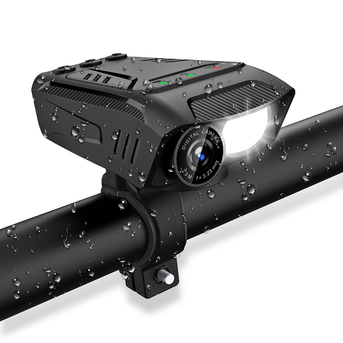 Nedis 3-in-1 Full HD Cycling Camera with Bike LED Head Light & Horn, 1080p 2MP, 600lm Night Mode, Waterproof, USB-C, 10hr Battery, MicroSD Slot � Black