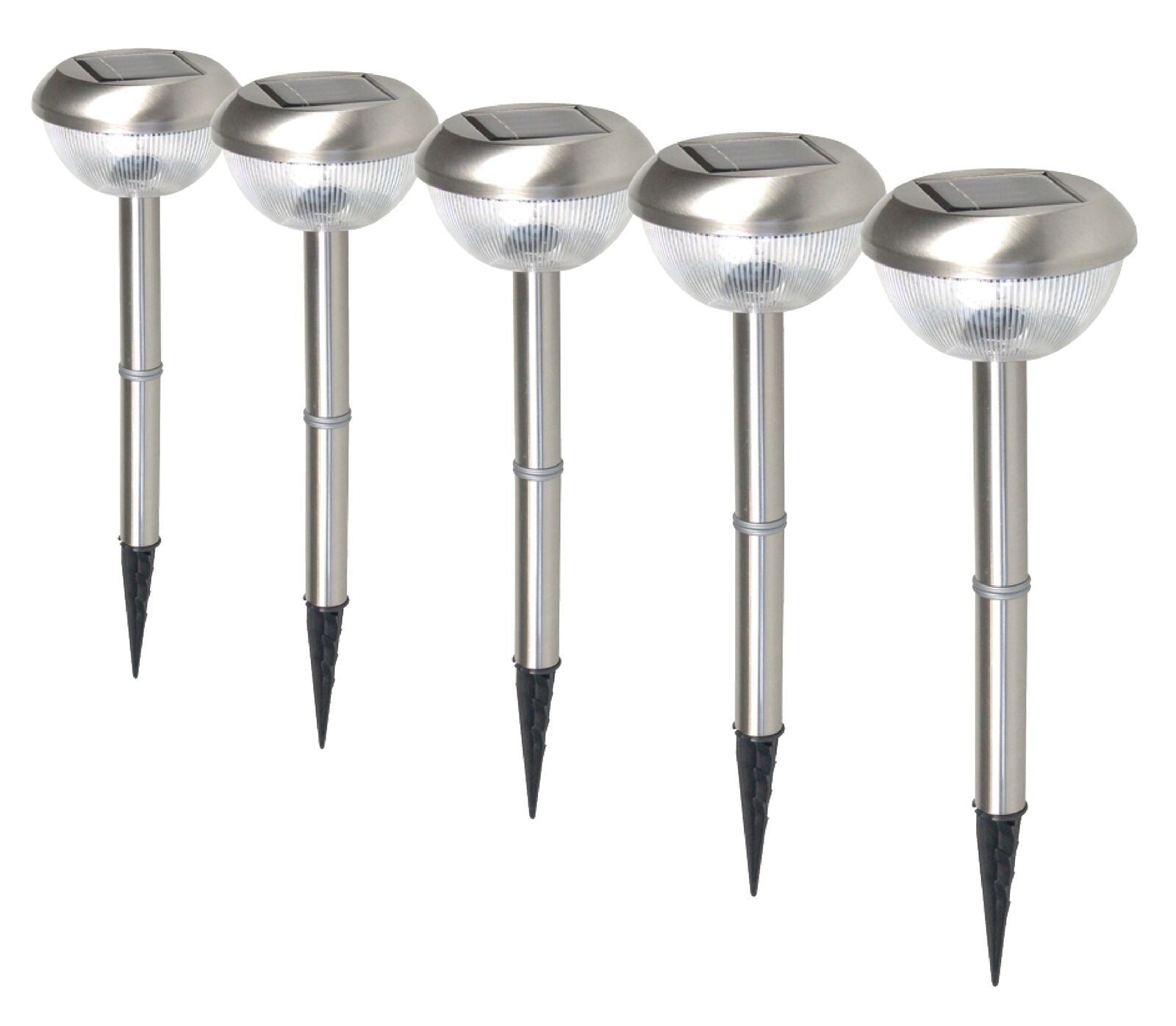 Ranex LED Solar Garden Lights with Pins IP44 Brushed Stainless Steel - 5 Pack