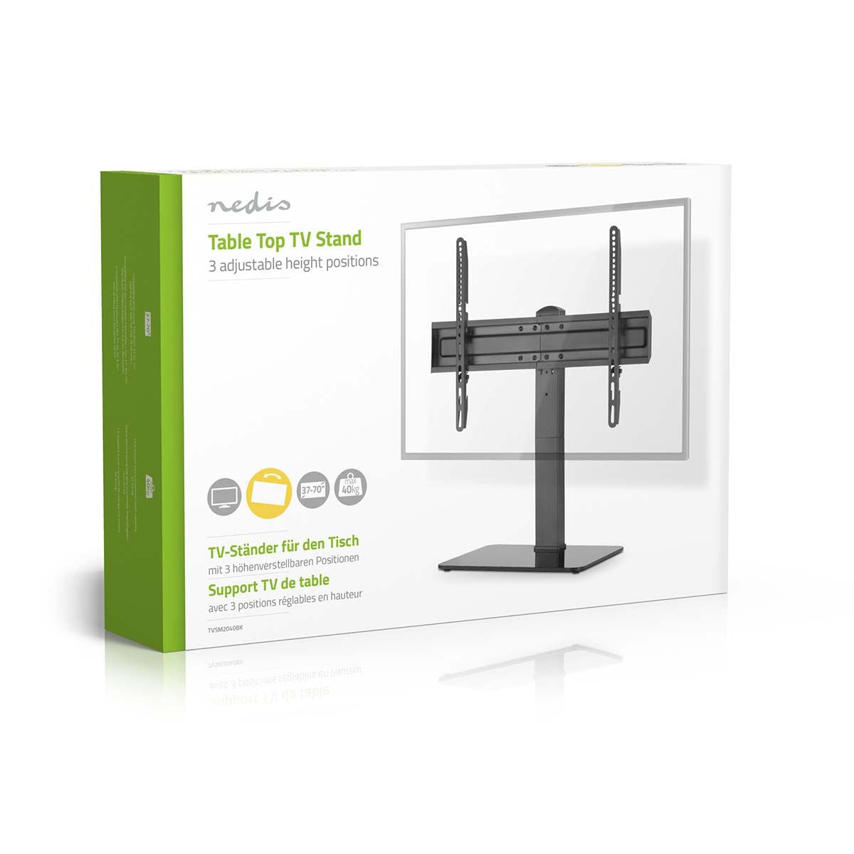 Nedis Fixed TV Desk Stand | 37 - 70 " | Maximum supported screen weight: 40 kg | Adjustable pre-fixed heights | Steel / Tempered Glass | Black