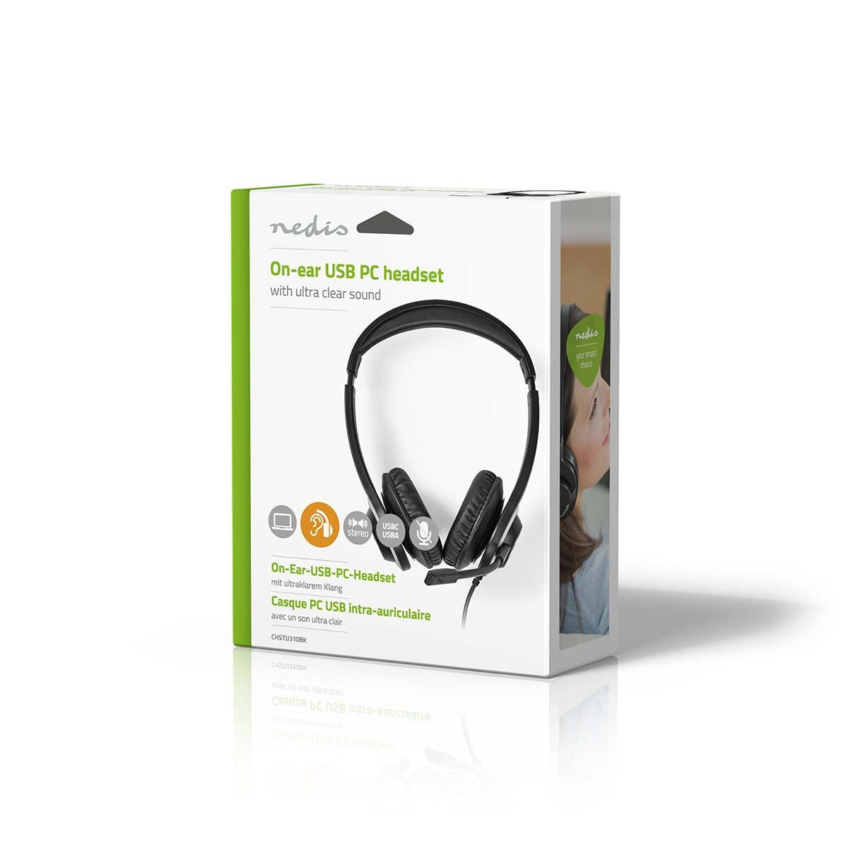 Nedis PC Headset | On-Ear | Stereo | USB Type-A / USB Type-C™ | Fold-Away Microphone | Black
