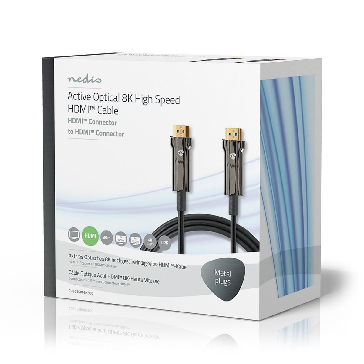 Nedis Active Optical Ultra High Speed HDMI™ Cable with Ethernet | HDMI™ Connector | HDMI™ Connector | 8K@60Hz | 48 Gbps | 30.0 m | Round | PVC | Black | Gift Box