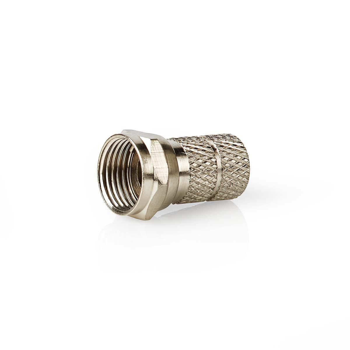 Nedis F-Connector | Straight | Male | Nickel Plated | 75 Ohm | Twist-on | Cable input diameter: 5.5 mm | Zinc Alloy | Silver | 5 pcs | Box