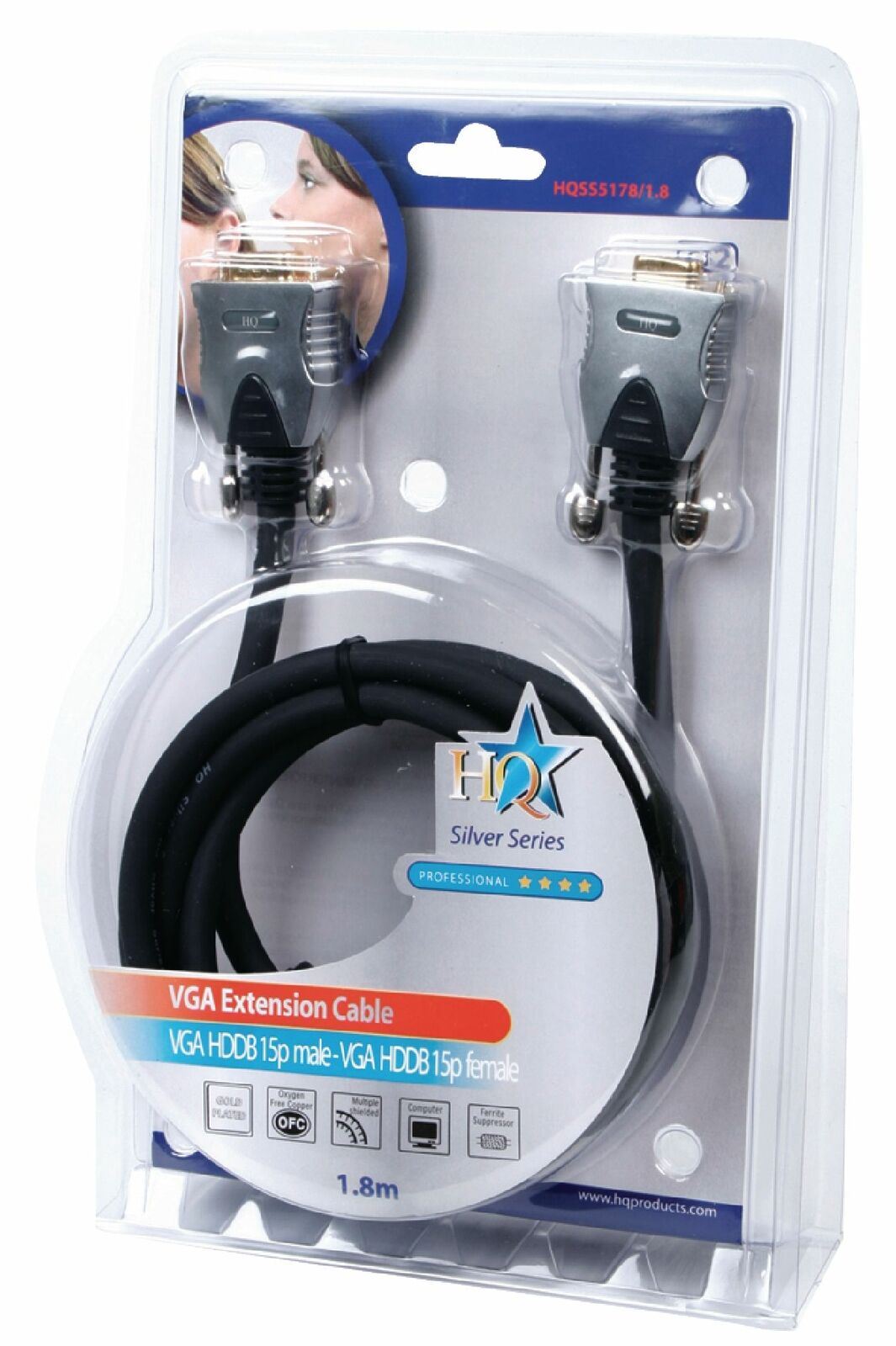 VGA Cable | VGA Male | VGA Female | Gold Plated |Metal Ended | 1.80 m | Round | ABS | Black