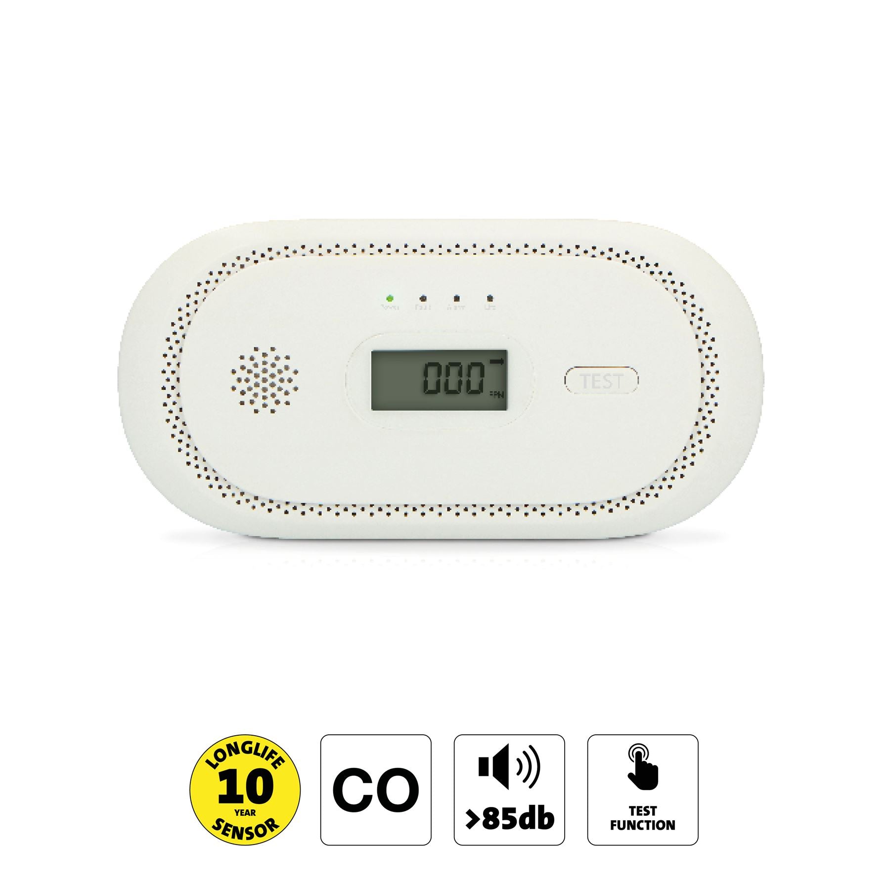 Alecto COA2650 Carbon monoxide Alarm with 10 year Sensor Runtime & LCD Display | EN50291-1:20180 | White