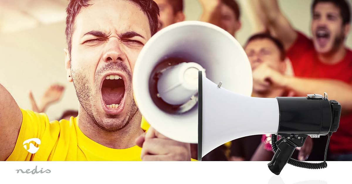 Nedis Megaphone | Maximum range: 1500 m | Maximum Volume control: 120 dB | Detachable Microphone | Built-in siren | Bluetooth® | Recording function | USB playback | Shoulder strap | Black / White