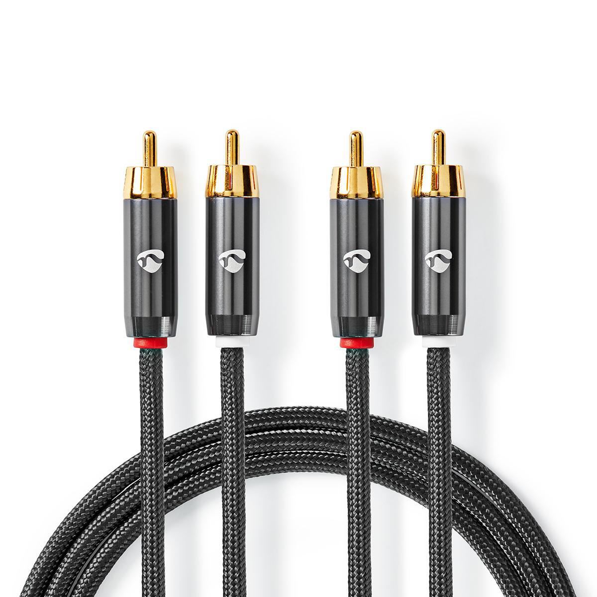 Nedis Stereo Audio Cable | 2x RCA Male | 2x RCA Male | Gold Plated | 1.00 m | Round | Grey / Gun Metal Grey | Cover Window Box