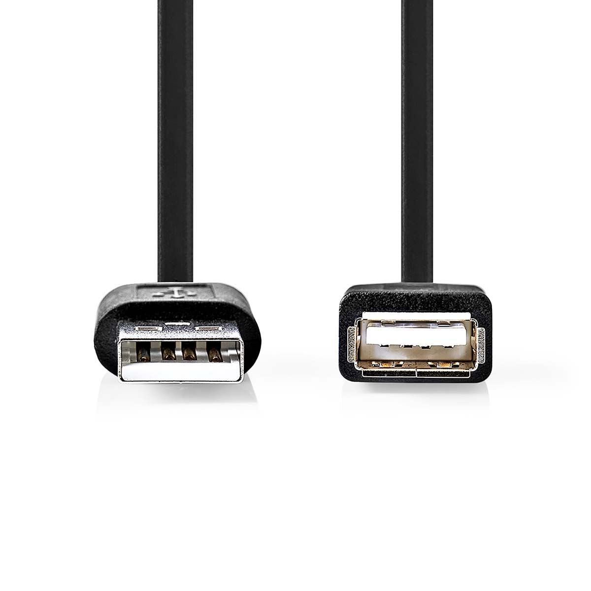 Nedis USB Cable | USB 2.0 | USB-A Male | USB-A Female | 480 Mbps | Nickel Plated | 2.00 m | Round | PVC | Black | Label