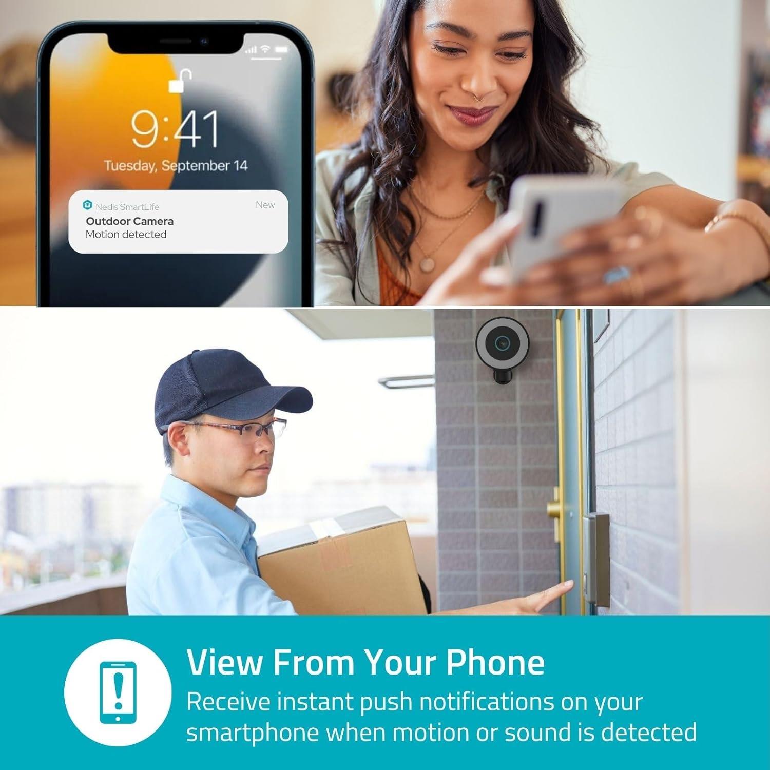Nedis SmartLife Outdoor Camera 4K Wi-Fi, Motorised CCTV with Motion Sensor, AI Human Detection, Night Vision, Two-Way Audio, Siren & Spotlight, Cloud or microSD Storage, IP65 Weatherproof