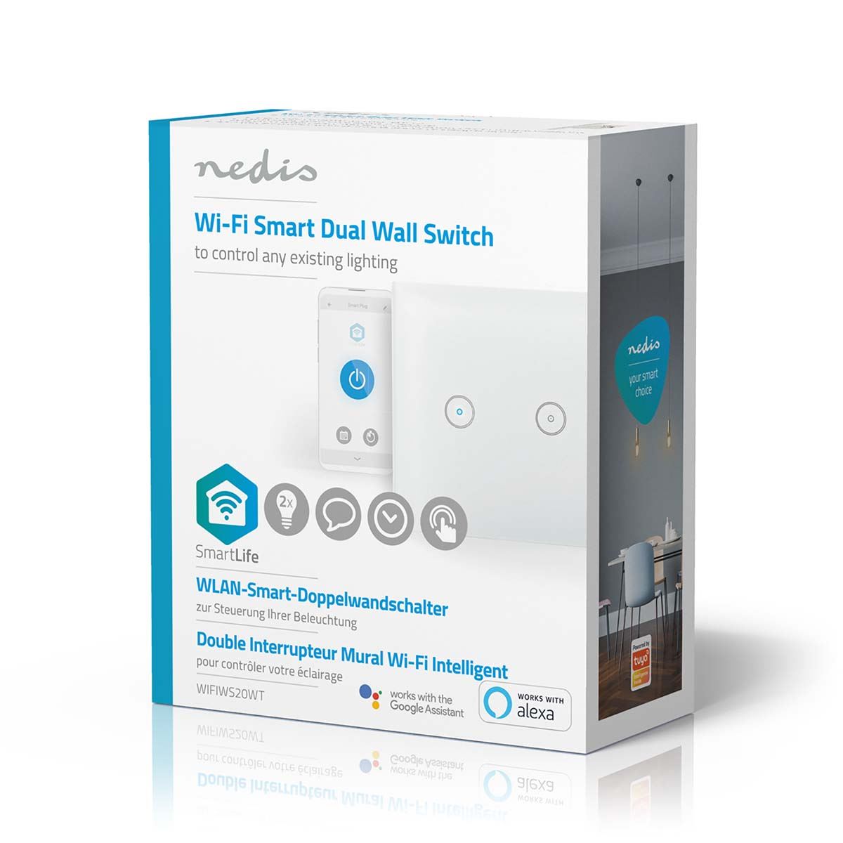 Nedis SmartLife Wall Switch | Dual | Wall Mount | 1000 W | Android™ / IOS | Glass | White